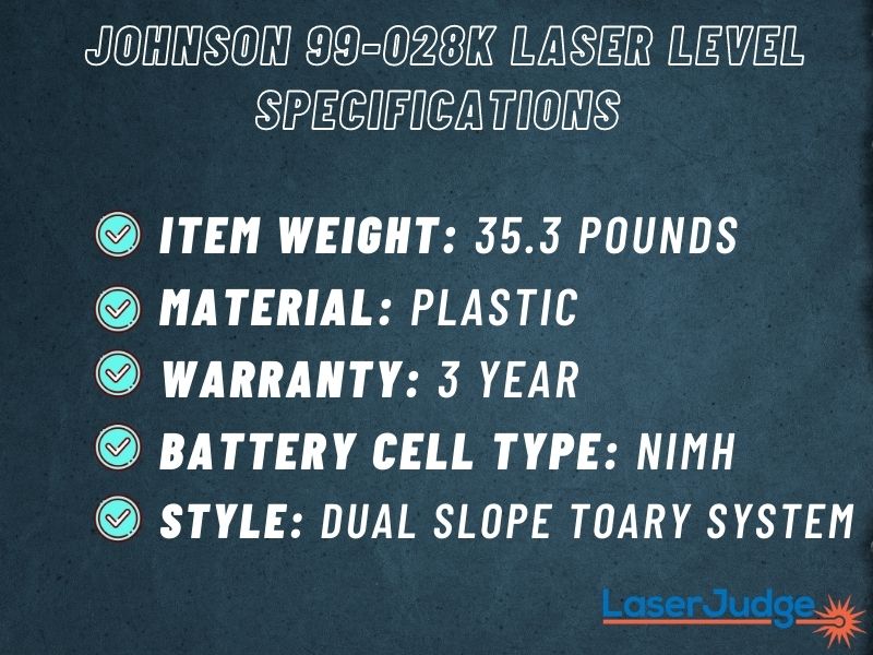 Johnson 99-028K Laser Level Specifications