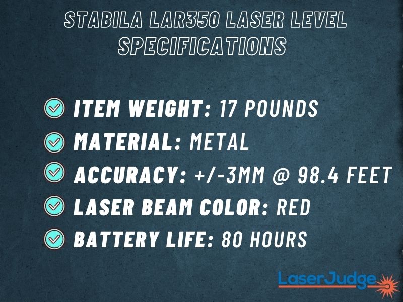Stabila LAR350 Laser Level Specifications